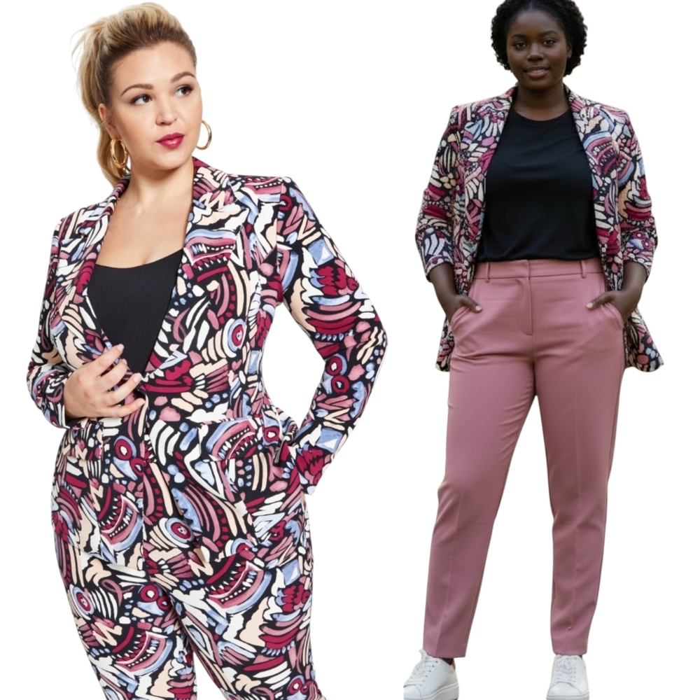 Nina Parker Trendy Plus Size Printed Blazer Jacket  Abstract Print 0X